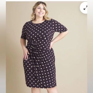 Connected Apparel women’s burgundy and cream polka dot dress pull over sz 20W